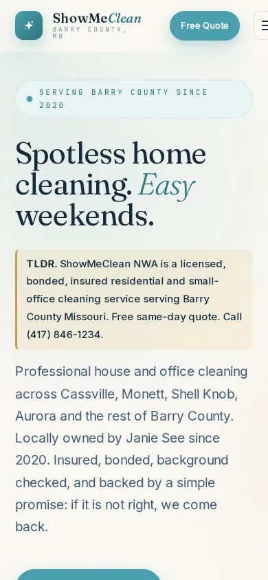 Home page of the ShowMeClean NWA website on a phone