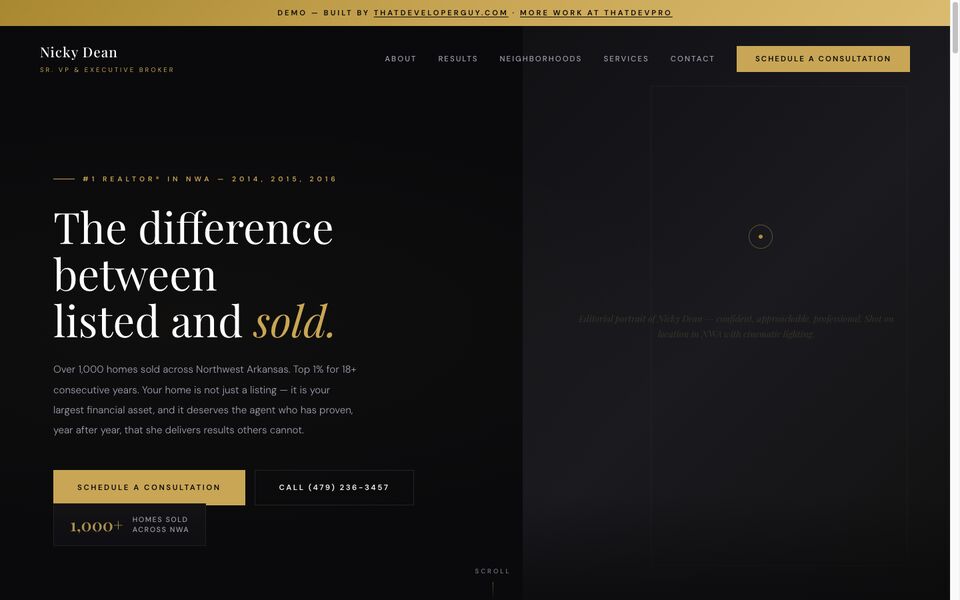 Home page of the Nicky Dean website on a desktop screen