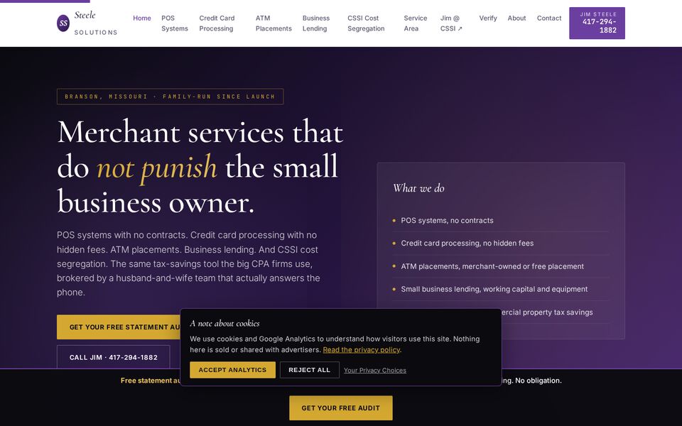 Home page of the Steele Solutions website on a desktop screen