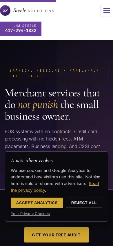 Home page of the Steele Solutions website on a phone