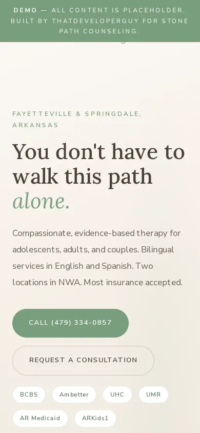 Home page of the Stone Path Counseling, PLC website on a phone
