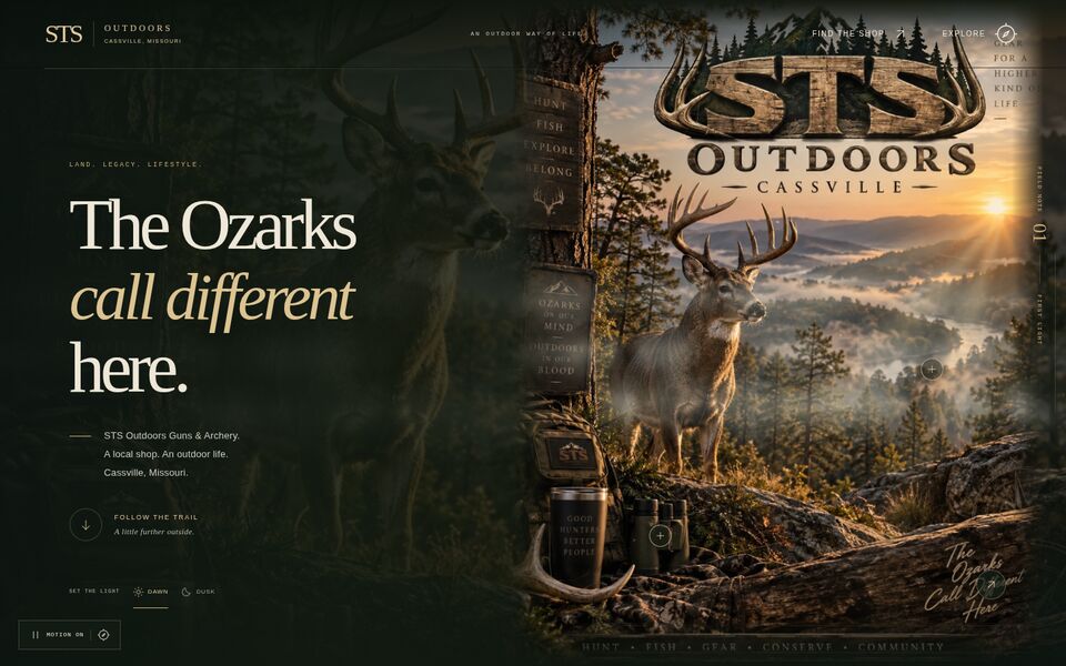 Home page of the STS Outdoors Guns & Archery website on a desktop screen