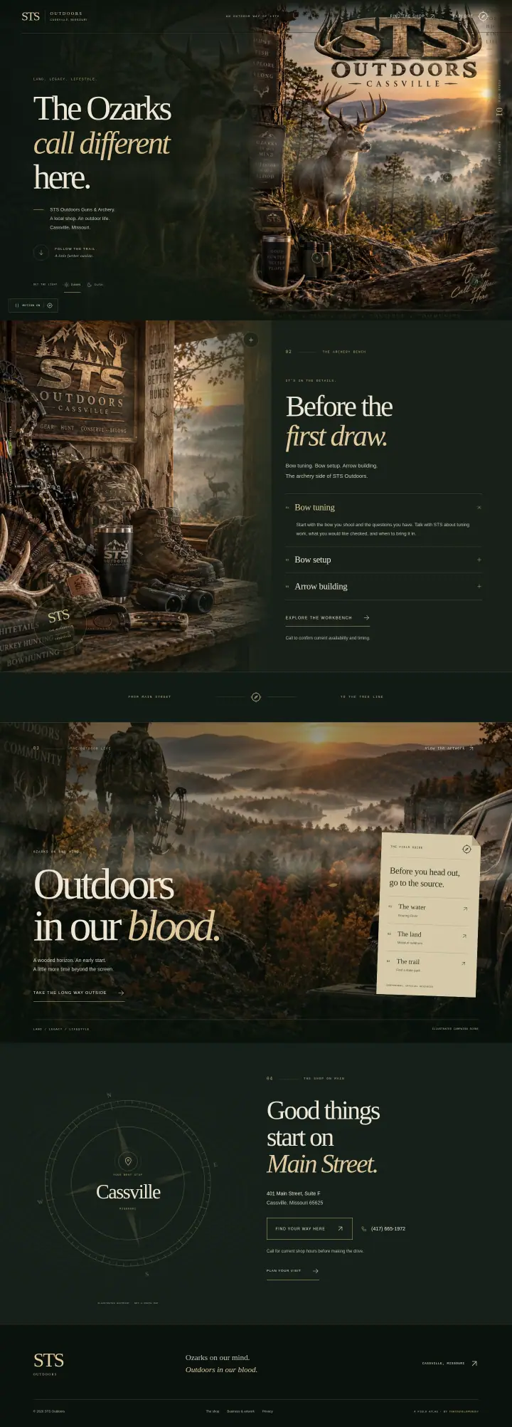 Home page of the STS Outdoors Guns & Archery website shown as one full page from top to bottom