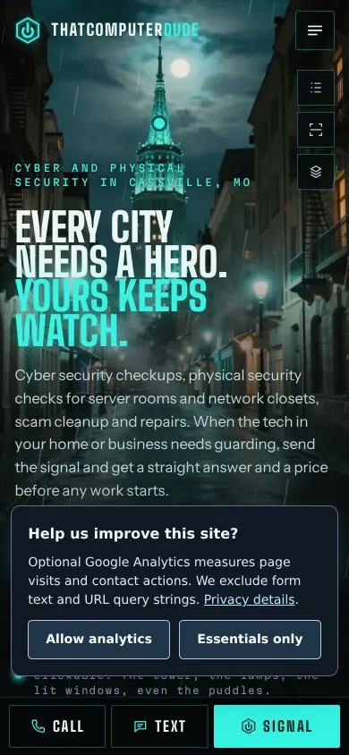Home page of the ThatComputerDude website on a phone