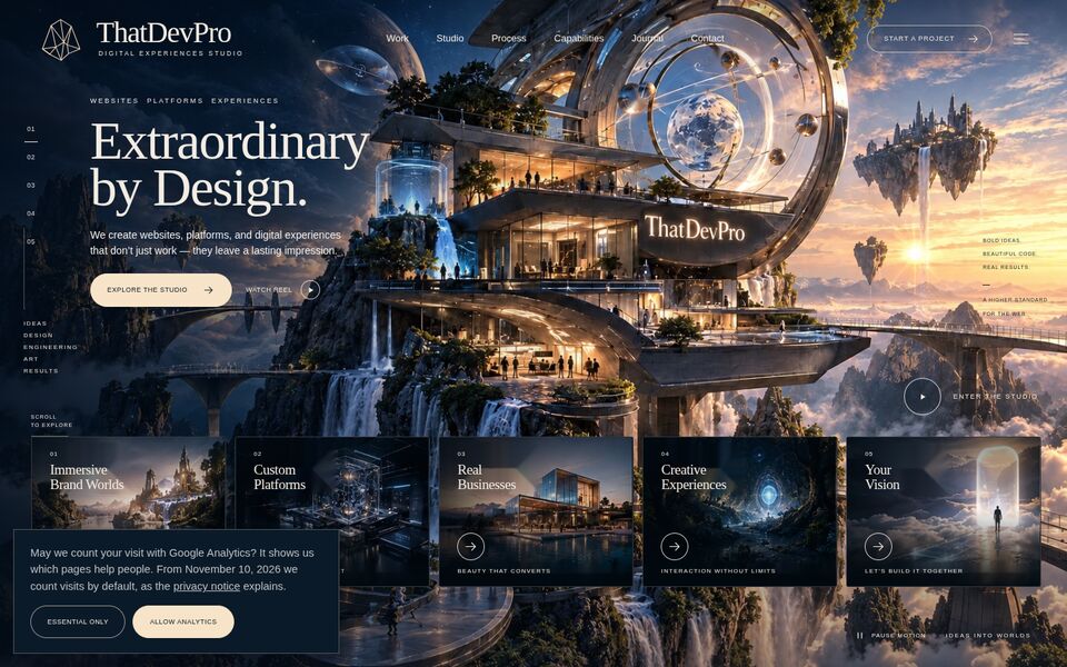Home page of the ThatDevPro website on a desktop screen