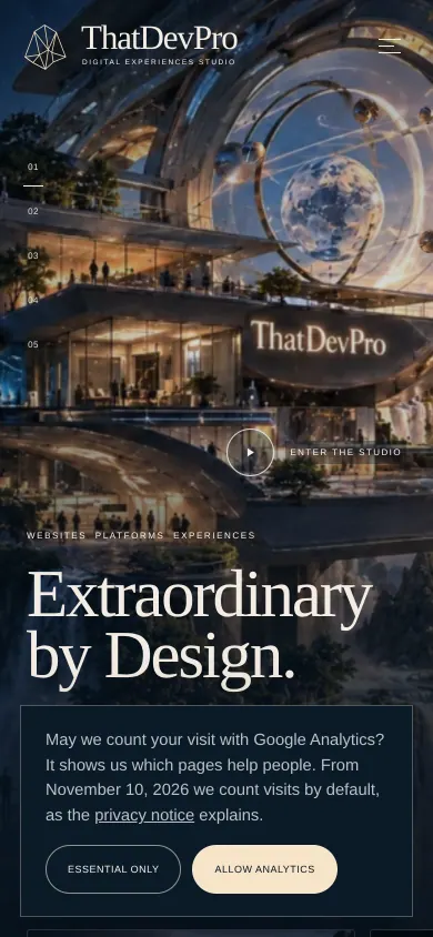 Home page of the ThatDevPro website on a phone