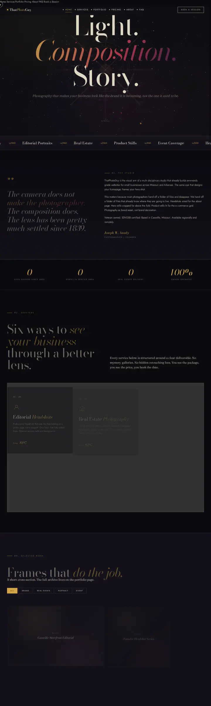 Home page of the ThatPhotoGuy website shown as one full page from top to bottom