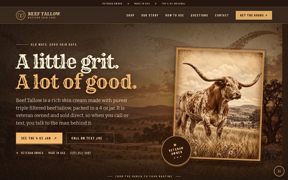 Home page of the The Best Beef Tallow website on a desktop screen