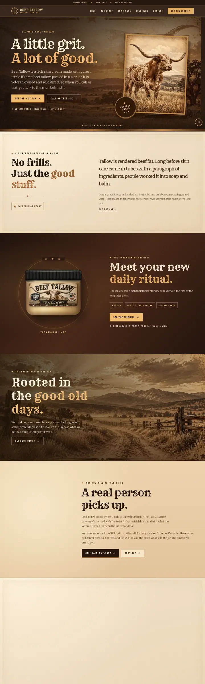 Home page of the The Best Beef Tallow website shown as one full page from top to bottom