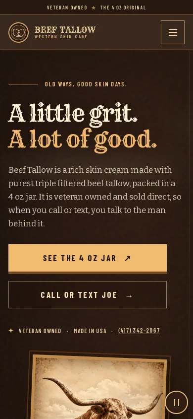 Home page of the The Best Beef Tallow website on a phone