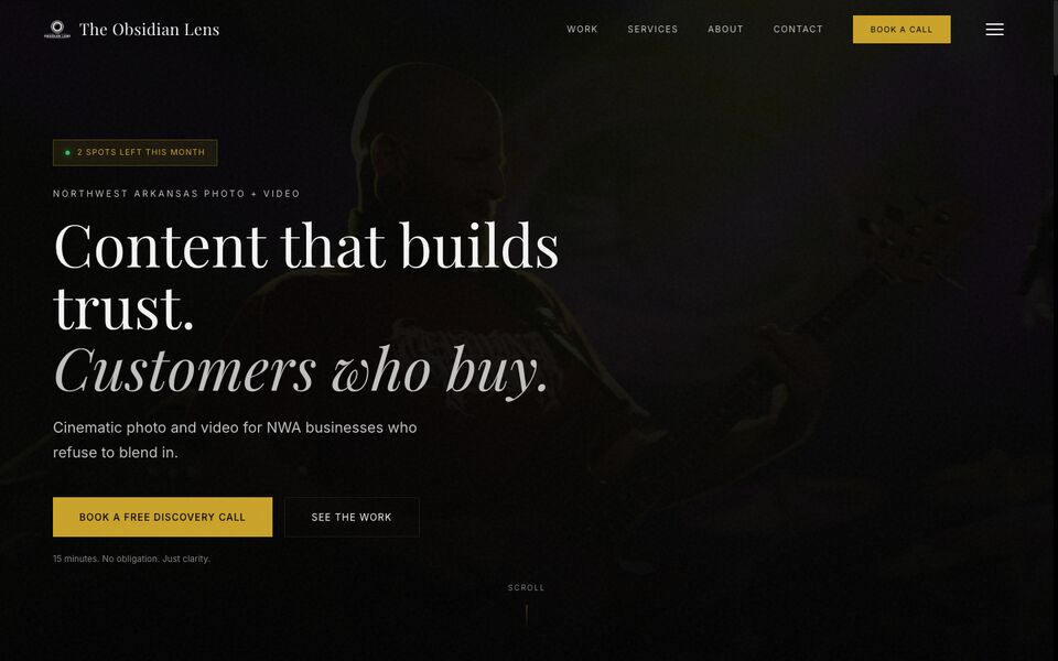 Home page of the The Obsidian Lens website on a desktop screen
