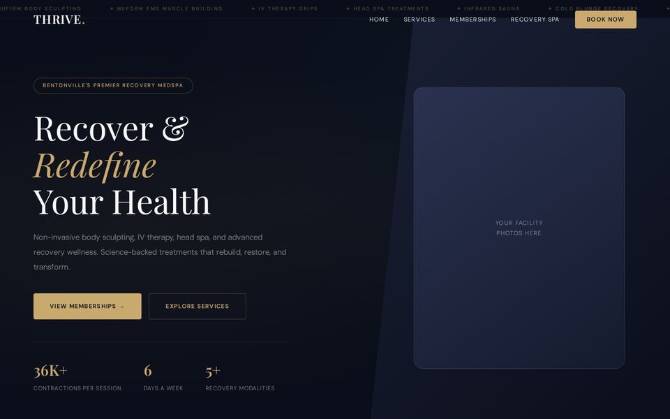 Home page of the Thrive MedSpa website on a desktop screen