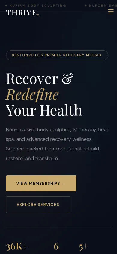 Home page of the Thrive MedSpa website on a phone