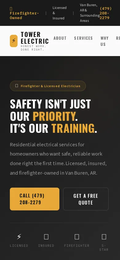 Home page of the Tower Electric website on a phone
