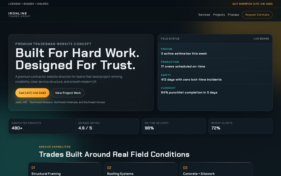 Home page of the Tradesman study website on a desktop screen
