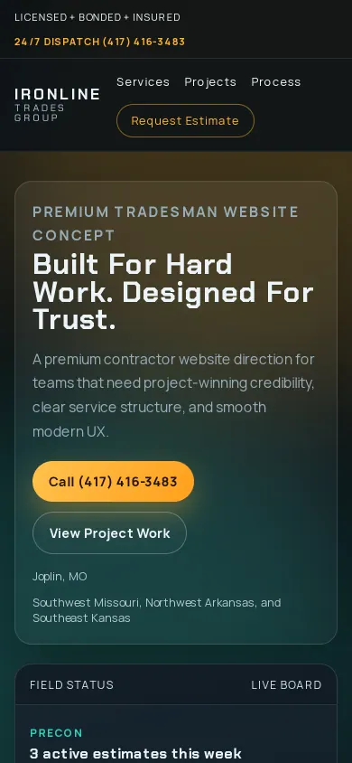Home page of the Tradesman study website on a phone