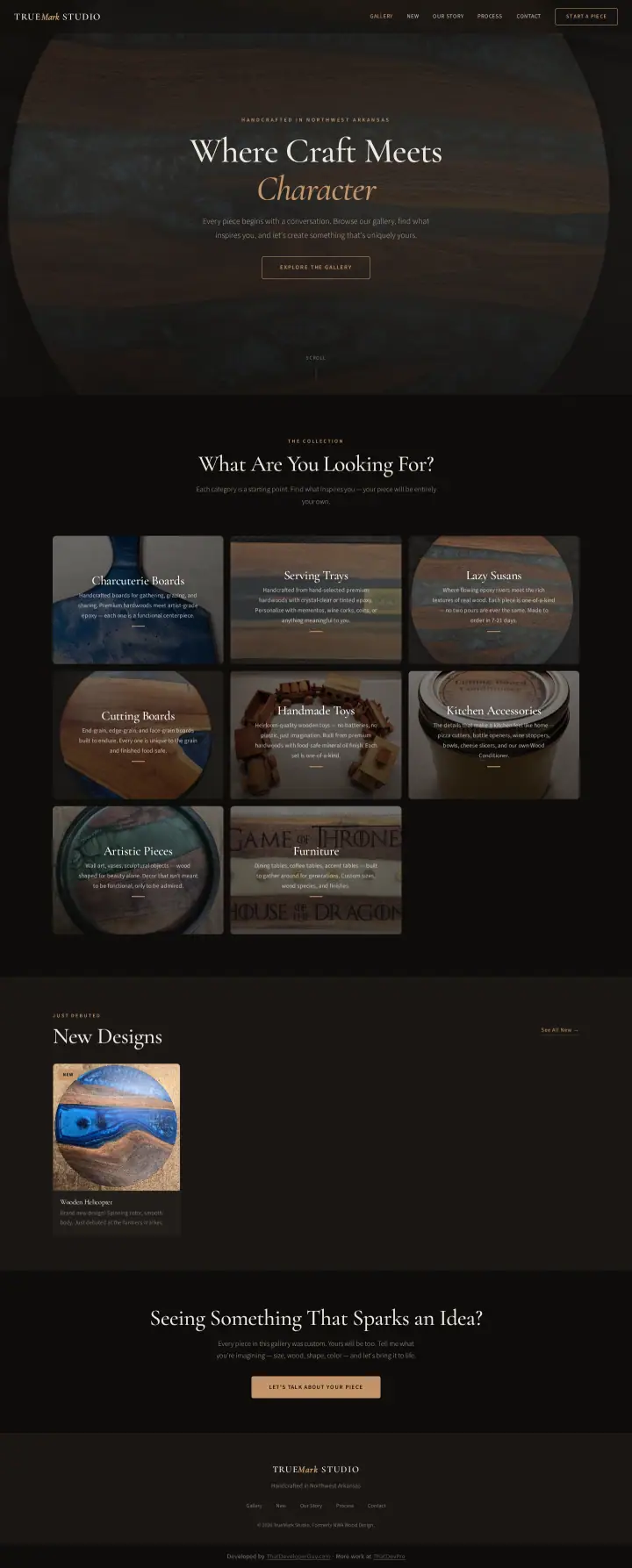 Home page of the Truemark Studio website shown as one full page from top to bottom
