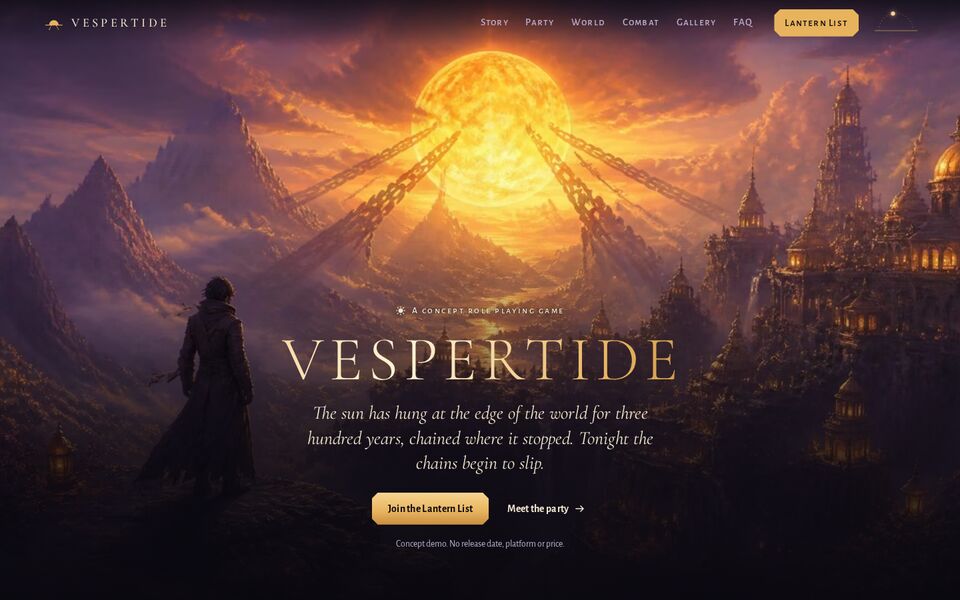 Home page of the Vespertide website on a desktop screen