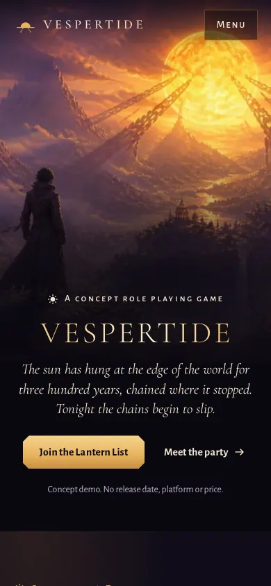 Home page of the Vespertide website on a phone