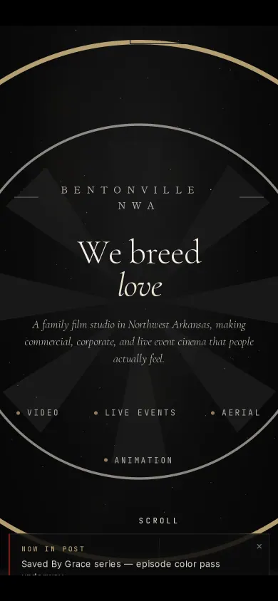 Home page of the WeBreedlove Productions website on a phone