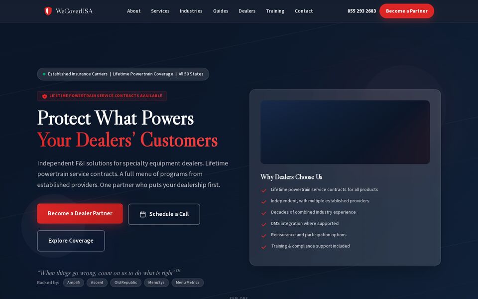 Home page of the WeCoverUSA website on a desktop screen