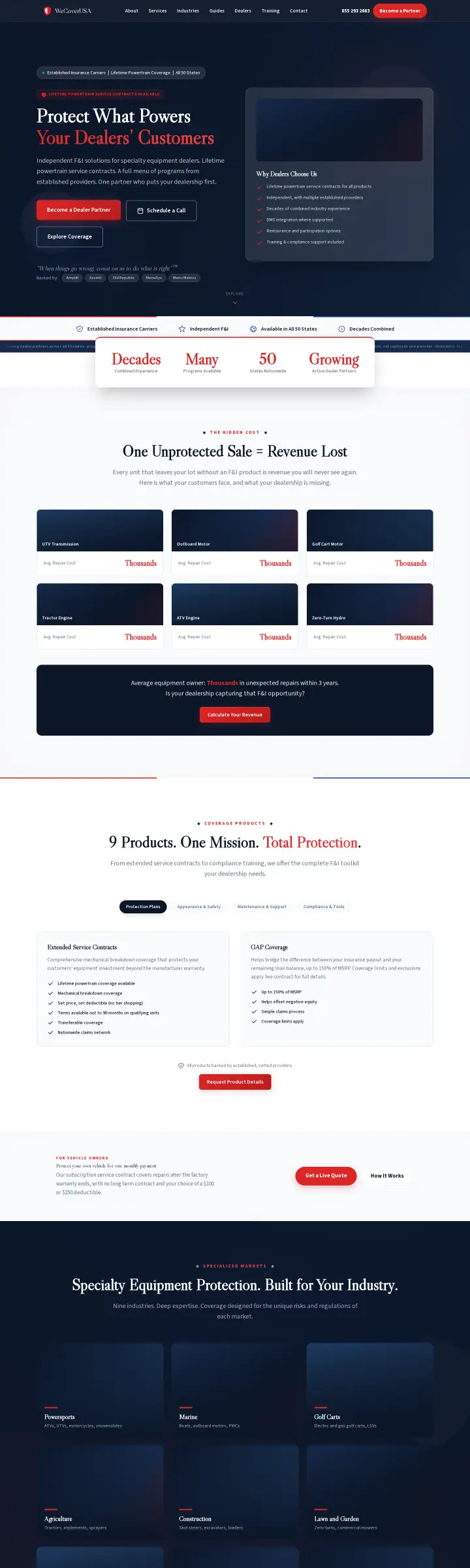 Home page of the WeCoverUSA website shown as one full page from top to bottom