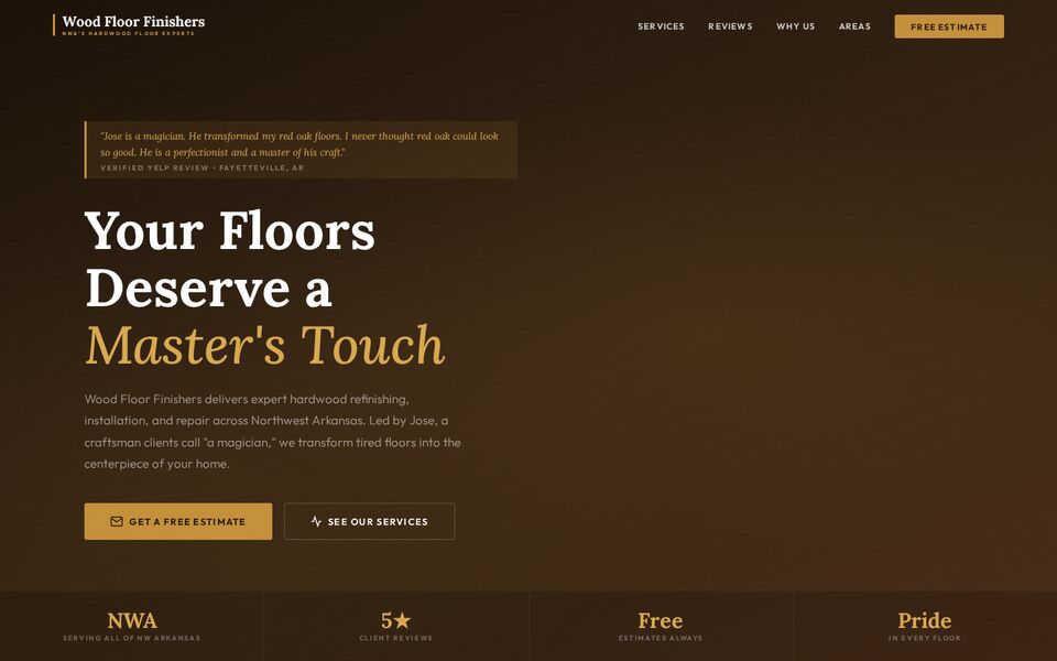 Home page of the Wood Floor Finishers website on a desktop screen